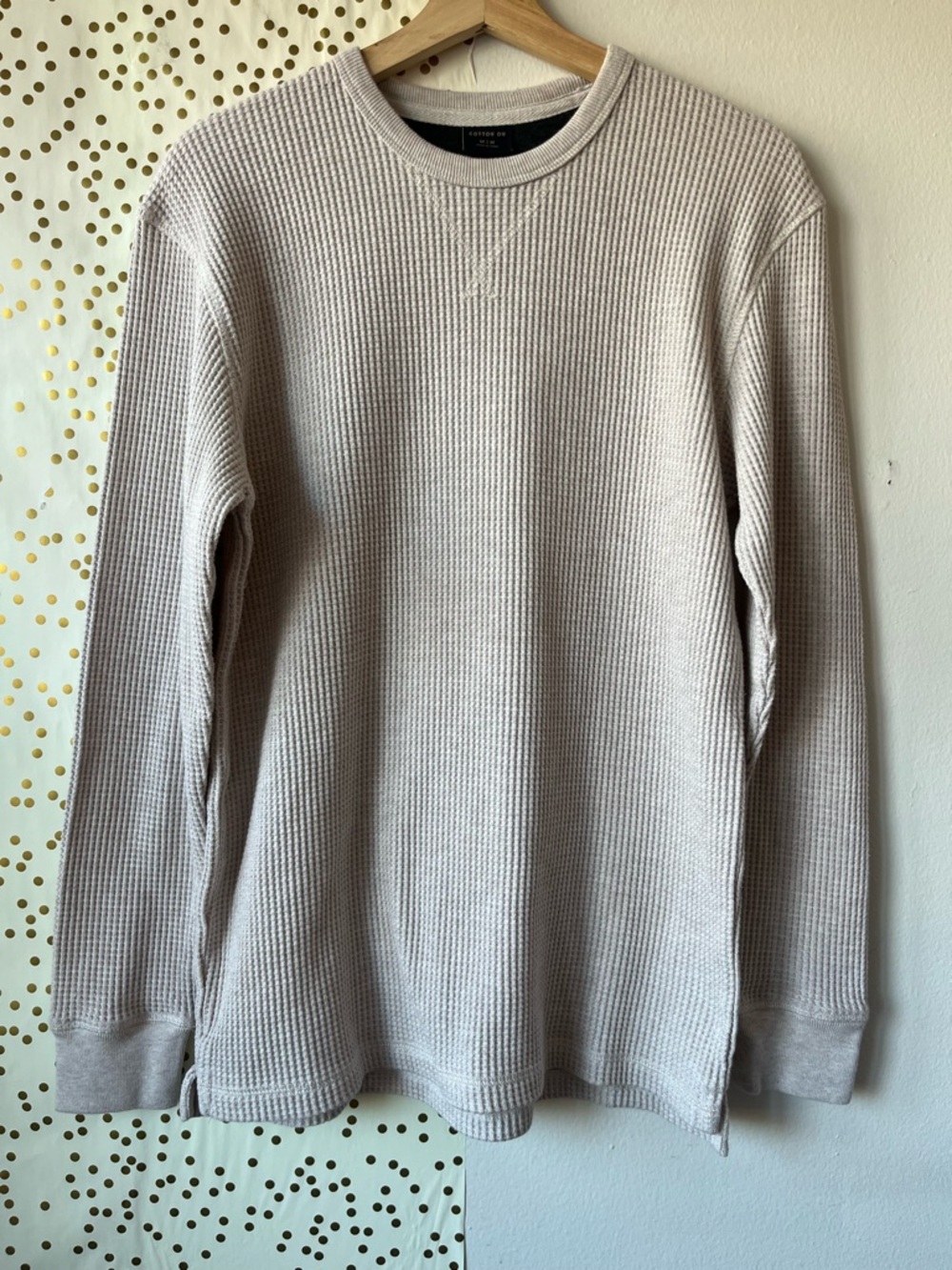 Cotton On Men's Crewneck Fleece Lined Waffle Knit Sweater - Light Taupe size M